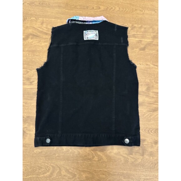 Blac Leaf Vest Men’s Paisley Twill Distressed Embroidered Rave Large Black Vest - Picture 2 of 14